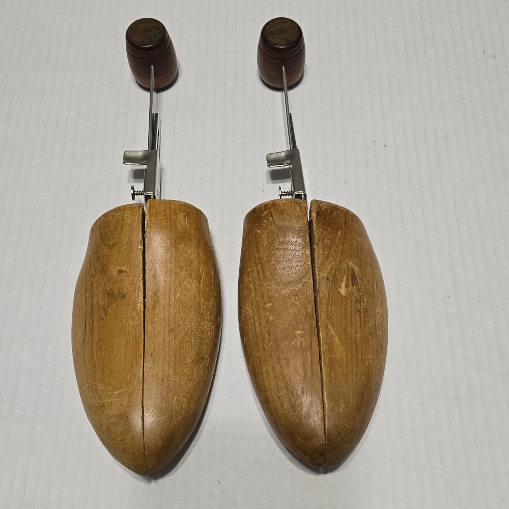 Vintage Wooden Shoe Shapers, adjustable, marked #5, used on shoe sizes 8-11